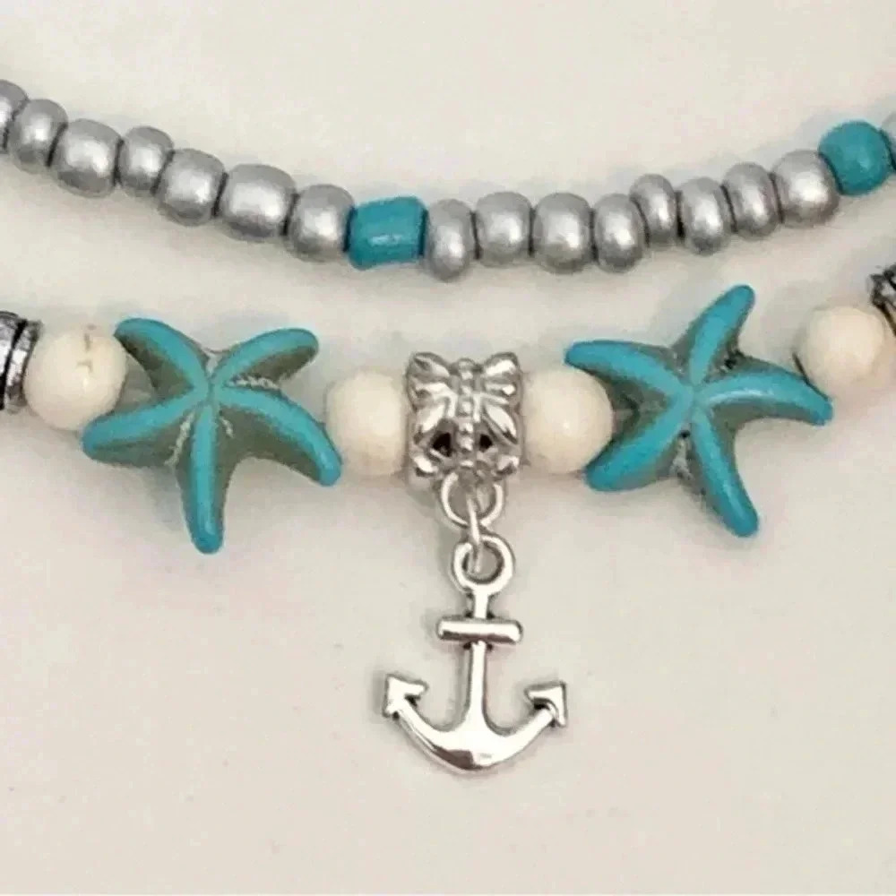Nice Quality Turquoise & White Agate Anchor Sea Summer Beach Ocean Anklet New